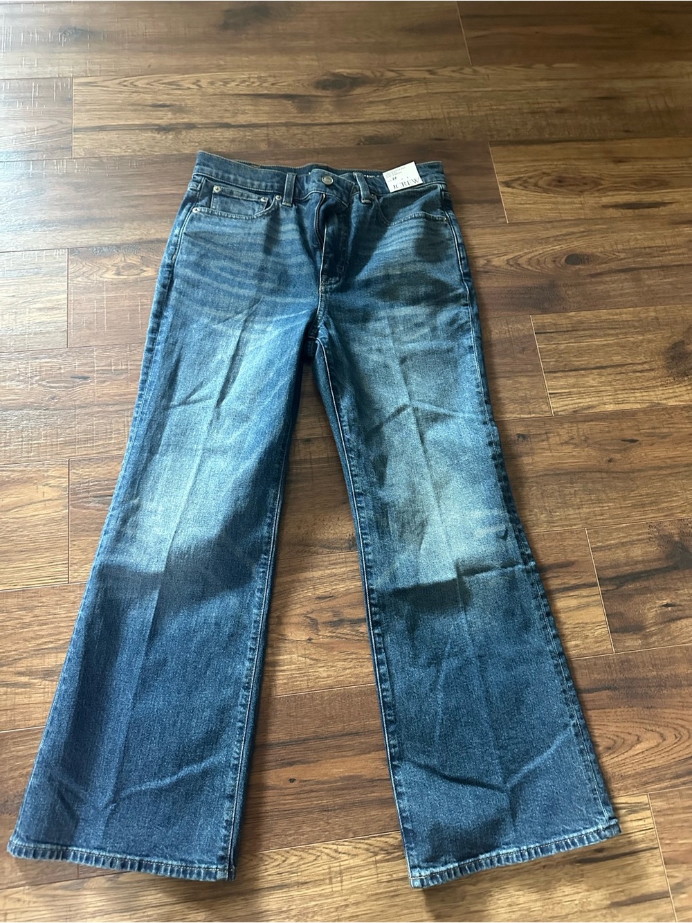 J. Crew Semi Stretch High-Rise Cropped Kick Out Flare Jeans in Dark Blue Wash - Picture 5 of 5